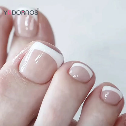 24Pcs False Toes Nails French Square Nude Color Nature Fake Toe Nails Feet Nail Tips Artificial Press On Toenails for Women 2025