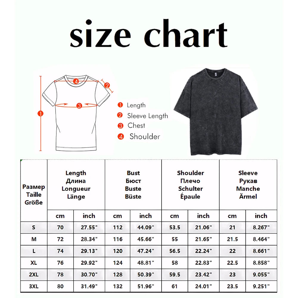 Men's Washed Vintage T-Shirts Street Hip Hop Retro Punk Gothic T-Shirts Harajuku Casual Cotton Short Sleeve T-Shirts