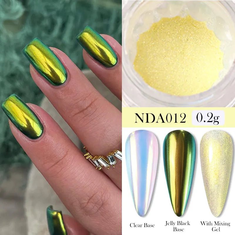 NICOLE DIARY 5g Aurora Pearl White Pink Nail Powder Chrome Pigments Metallic Rubbing Dust Moonlight Effect Nail Arts Decoration