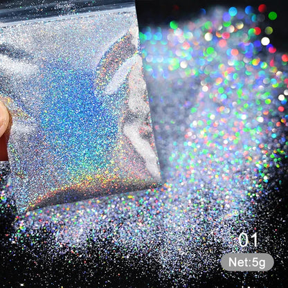 1 Box Laser Shining Rainbow Nail Glitter Ultra Fine Sparkly Holographics Nail Powder Rub Dusts Dazzling Glitter Chrome Pigments