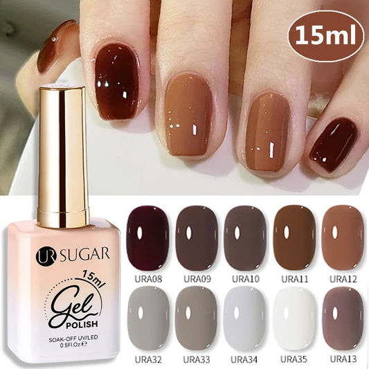 UR SUGAR 15ml Cafe Brown Series Color Gel  Autumn Colors Gel Varnishes All For Nails Soak Off UV LED Semi Permanent Nail Art