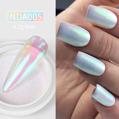 NICOLE DIARY Bright White Pearl Nail Powder Moonlight Plating Mirror Aurora Effect Pigments UV Gel Polish Chrome Dust Nail Decor