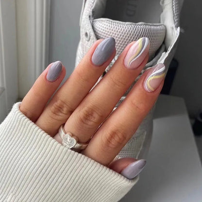 24Pcs Removable Wearable False Nails Art Short Glitter French Gold Edge Fake Nails Waterproof Press on Nail Tips Nails Supplies