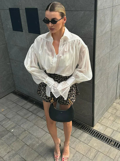 TARUXY Elegant Loose Pink Shirt Office Women's Long Sleeve Button Lapel Blouse Autumn Fashion Solid Color High Street Female Top