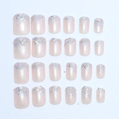 24pcs/set Glitter fake nails for women girls super flash sparkling gradient pink black tips faux ongles press on false nail art