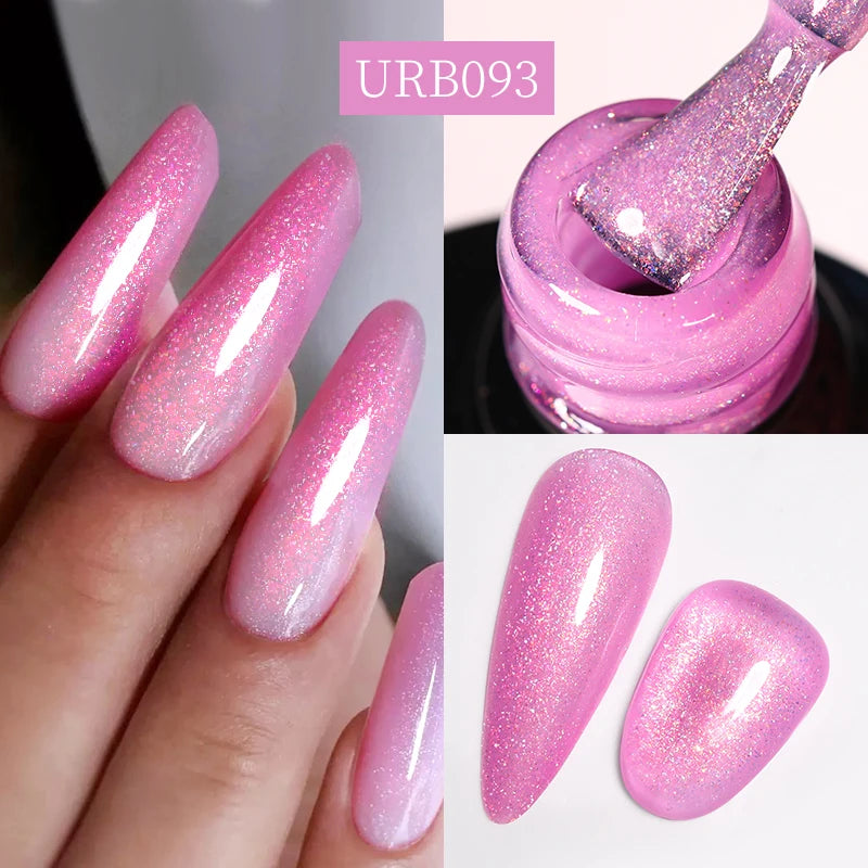 UR SUGAR 7ml Nude Pink Glitter Rubber Base Gel Polish Sparking Sequins Semi Permanent Soak Off Nail Art Varnish All For Manicure