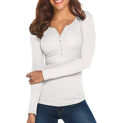 Single Breasted Pullover Top Long Sleeve Slim T-shirt Casual Simple Women Clothing Basic Autumn Winter 2024 Lady Trend Thin New