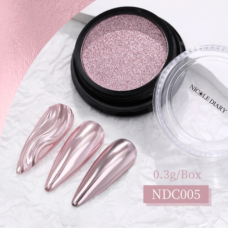 NICOLE DIARY Aurora Nail Powder White Chrome Pigment Pearl Rubbing Dust Mirror Effect Nail Art Glitter Manicure Nail Accessories