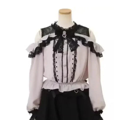 Sweet Cute Girls Short Sleeve Tops Japanese Style Mine Mass-Produced 2025 Summer Kawaii Slimming Lace Off-Shoulder Shirt