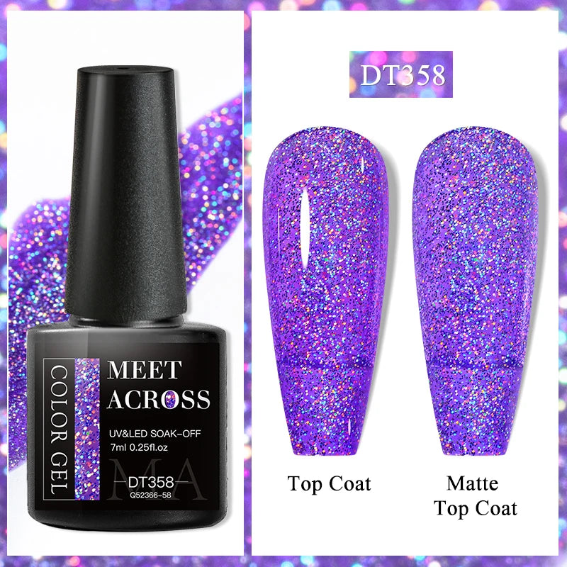 MEET ACROSS 7ml Red Gel Nail Polish Crystal Semi Permanent Soak Off UV Gel Varnish Nail Art Manicure Base Matte Top Coat Vernis