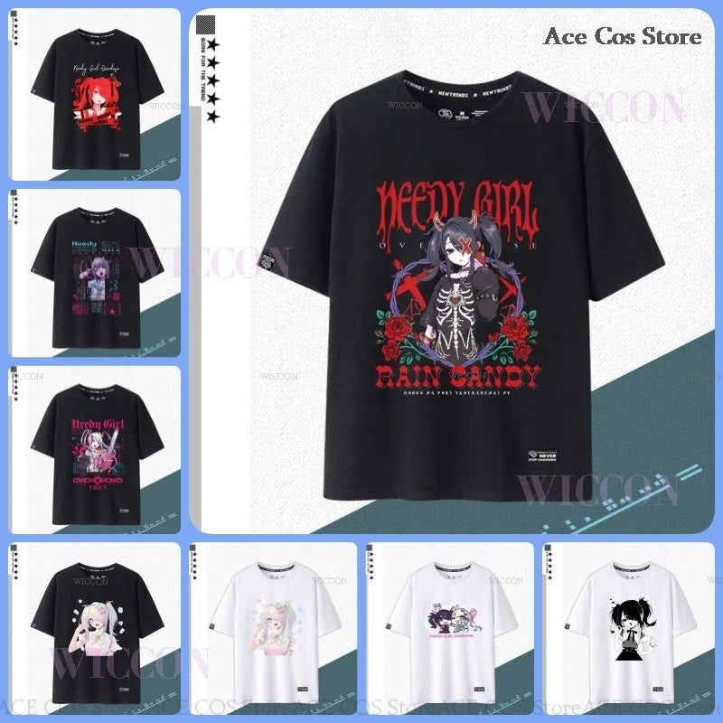 NEEDY GIRL OVERDOSE Kangel Rain Black T-shirt Jirai Kei Graphic Ita Tee Unisex Outfit Top Short Sleeve Kawaii Doujin Clothes