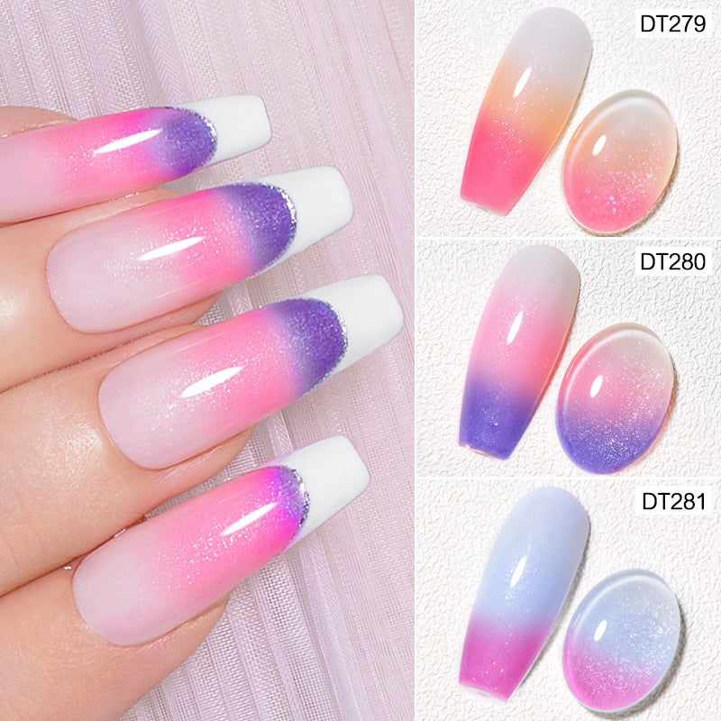 MEET ACROSS Autumn Winter Thermal Color Changing Gel Nail Polish Nude Brown 3-layers Color Changing Nail Art UV Gel Varnish 7ml