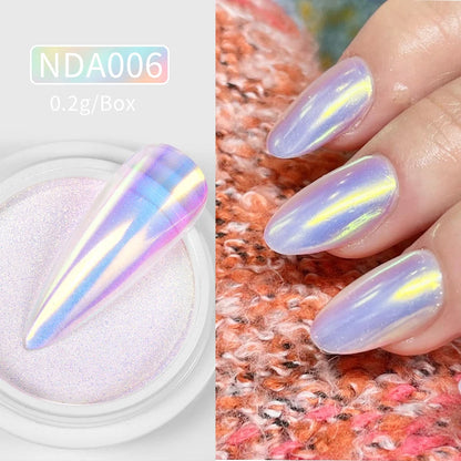 NICOLE DIARY Bright White Pearl Nail Powder Moonlight Plating Mirror Aurora Effect Pigments UV Gel Polish Chrome Dust Nail Decor