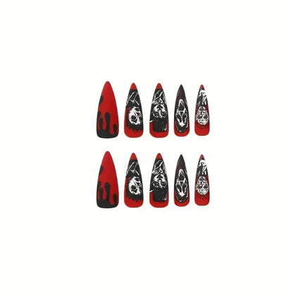 24pcs Halloween Red Blood Droplet Fake Nails Press On Nails Coffin Long False Nails For Women Girls Halloween Party Nail Decor