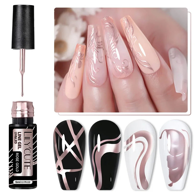 LILYCUTE 5ml White Black Liner Gel Nail Polish Colorful French Painting Stripe Semi Permanent Drawing Nail Art UV Gel Varnish