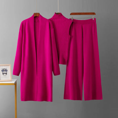 HLBCBG Autumn 3 Piece Women Cardigan Tracksuits Fashion Knitted Pants Sets Ladies Sweater Suit Vintage Fashion Ladies 3 Pieces