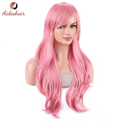 Aideshair Fashion Wigs 28" 70cm Long Wavy Curly Hair Heat Resistant Wig Cosplay Wig For Women With Free Wig Cap