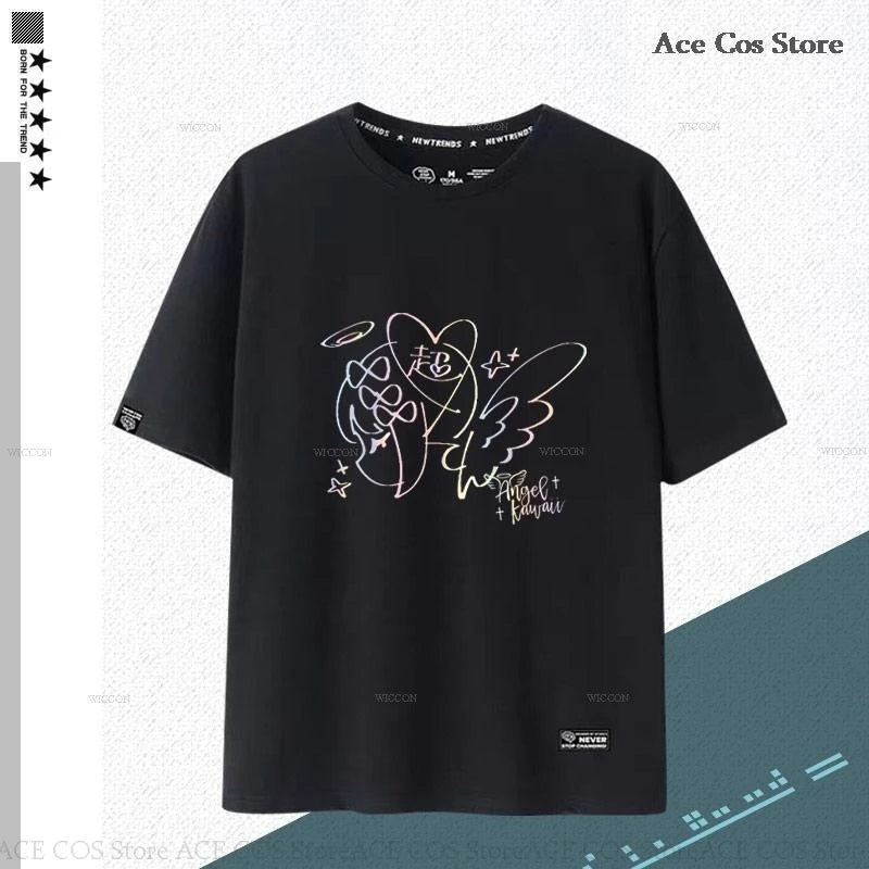 NEEDY GIRL OVERDOSE Kangel Rain Black T-shirt Jirai Kei Graphic Ita Tee Unisex Outfit Top Short Sleeve Kawaii Doujin Clothes