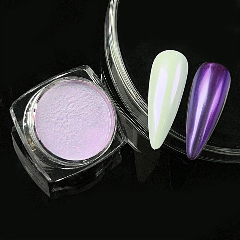 NICOLE DIARY Bright White Pearl Nail Powder Moonlight Plating Mirror Aurora Effect Pigments UV Gel Polish Chrome Dust Nail Decor