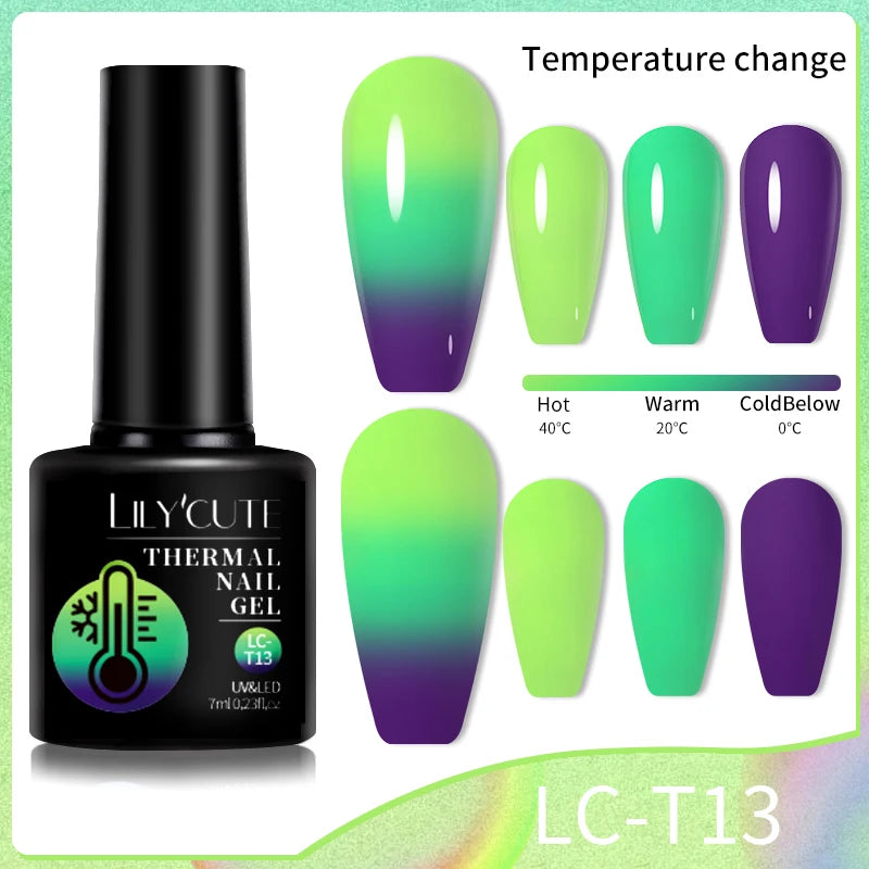 LILYCUTE Thermal Gel Nail Polish 3-layers Color Changing Effect Gel Varnishes All For Manicure Long Lasting Nails Art UV Gel