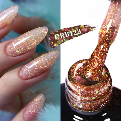 UR SUGAR 7ml Nude Pink Glitter Rubber Base Gel Polish Sparking Sequins Semi Permanent Soak Off Nail Art Varnish All For Manicure