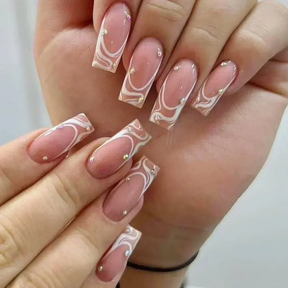 24Pcs French Tip  Press on Nails Short Coffin False Nails Simple Wearable Fake Nails Frosted Full Cover Press on Nail Tips Art