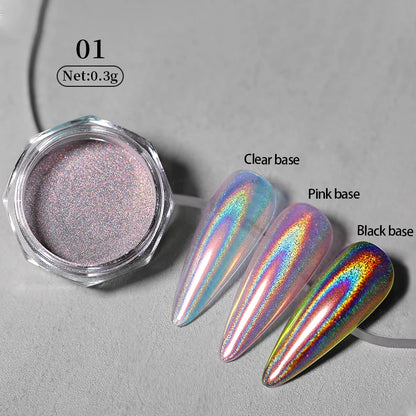 1 Box Laser Shining Rainbow Nail Glitter Ultra Fine Sparkly Holographics Nail Powder Rub Dusts Dazzling Glitter Chrome Pigments