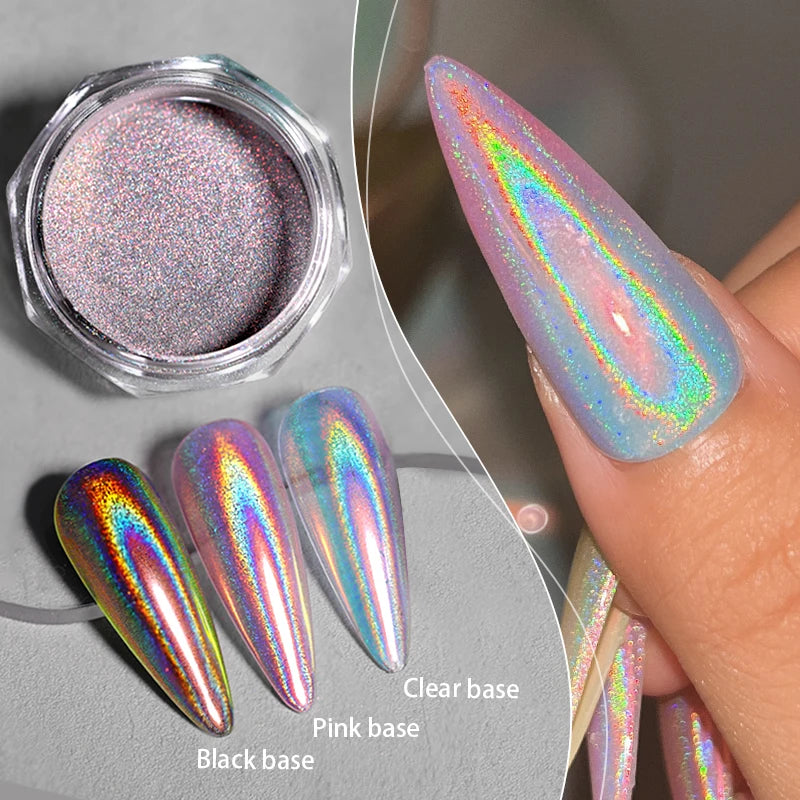 1 Box Laser Shining Rainbow Nail Glitter Ultra Fine Sparkly Holographics Nail Powder Rub Dusts Dazzling Glitter Chrome Pigments