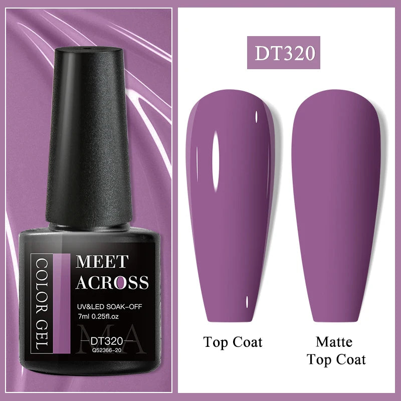 MEET ACROSS 7ml Red Gel Nail Polish Crystal Semi Permanent Soak Off UV Gel Varnish Nail Art Manicure Base Matte Top Coat Vernis