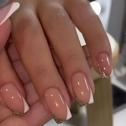 24Pcs French Tip  Press on Nails Short Coffin False Nails Simple Wearable Fake Nails Frosted Full Cover Press on Nail Tips Art