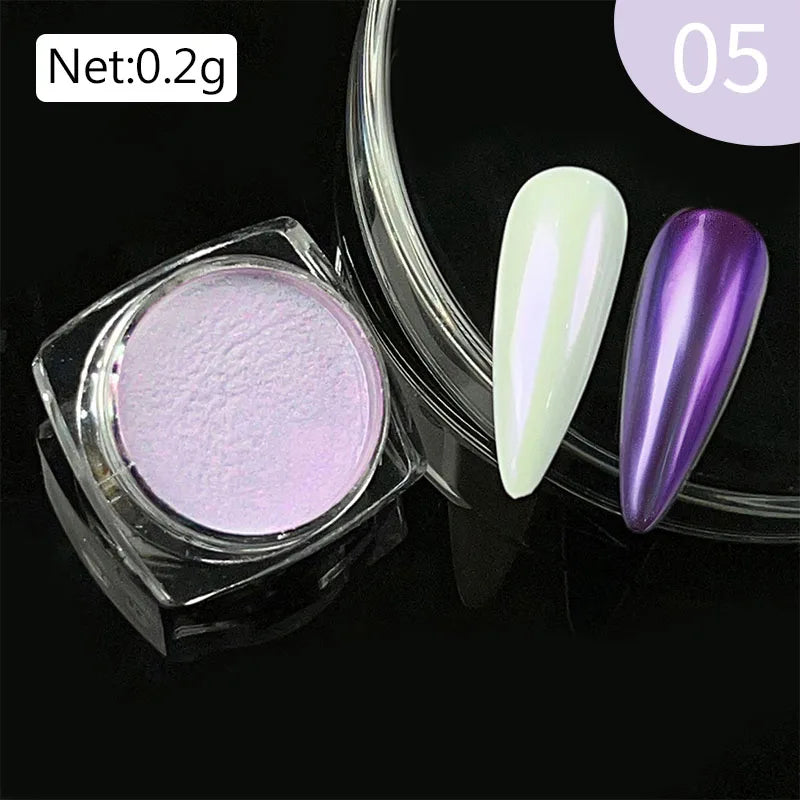 NICOLE DIARY Aurora Nail Powder Chrome Pigment Pearl Metallic Rubbing Dust Chameleon Effect Nail Art Glitter Manicure Decoration