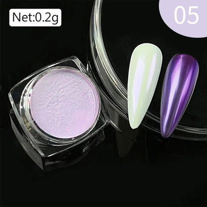 NICOLE DIARY Aurora Nail Powder White Chrome Pigment Pearl Rubbing Dust Mirror Effect Nail Art Glitter Manicure Nail Accessories