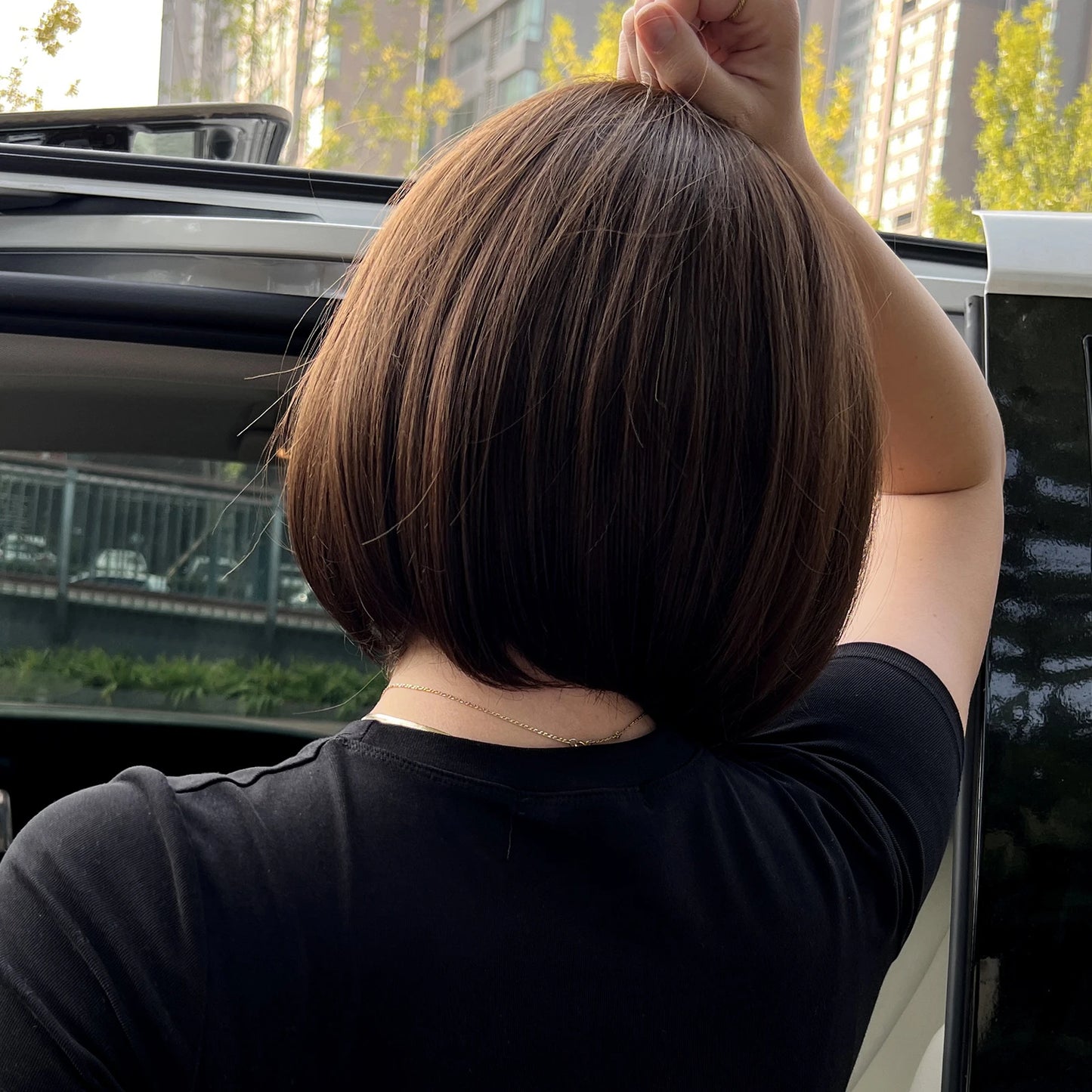 HENRY MARGU Short Straight Synthetic Wigs with Bang Brown Black Brown Hairs Wig for Women Daily Cosplay Party Heat Resistant