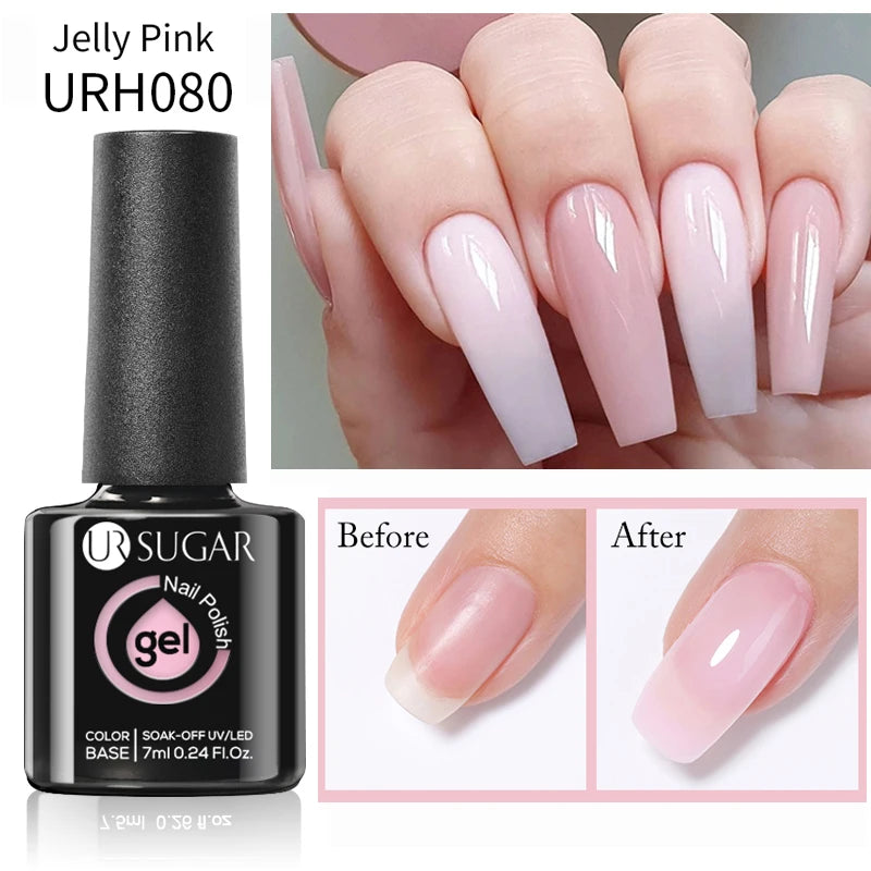 UR SUGAR 7ml Nude Pink Glitter Rubber Base Gel Polish Sparking Sequins Semi Permanent Soak Off Nail Art Varnish All For Manicure