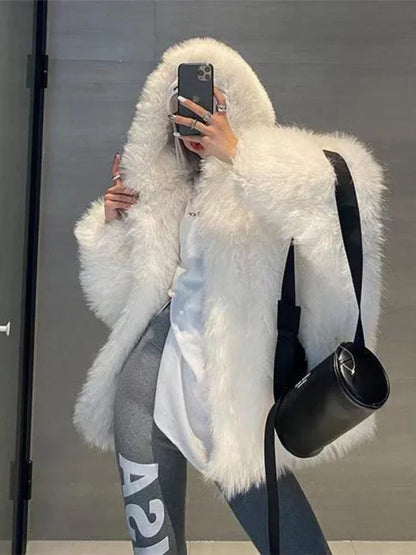 Women's Winter Jacket，Imitation Fox Fur Coat，new in Outerwears，Hooded Fur Jacket，faux Fur Coat Women，winter Coats Woman 2024