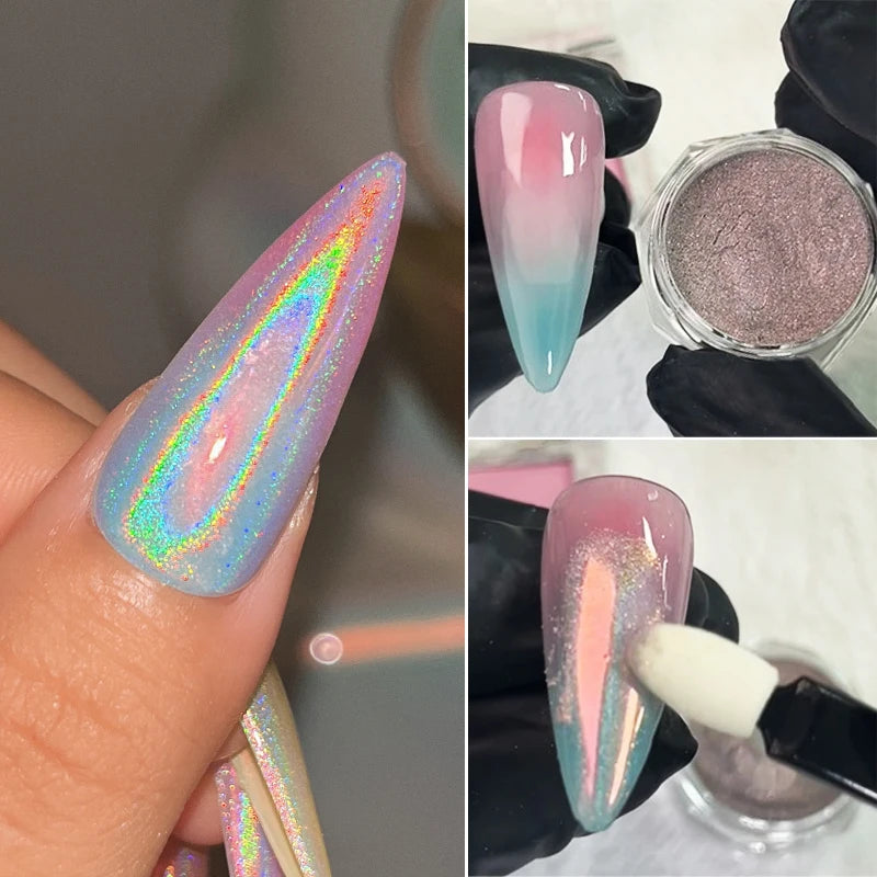 1 Box Laser Shining Rainbow Nail Glitter Ultra Fine Sparkly Holographics Nail Powder Rub Dusts Dazzling Glitter Chrome Pigments