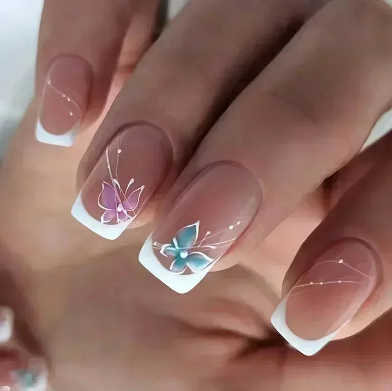 24Pcs Ballerina False Nails with Glue Short Nail Beauty Tools Press on Fake Nails Full Cover Artificial Nails Tips Manicure