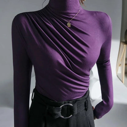 2023 Pleated High Neck for Women Blusas Clothes for Women Tops Shirts Blouses