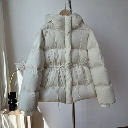 Winter Drawstring Lace-up Snow Women's Warm Down Jacket Hooded Puffer Jacket Women Parkas High Quality Cotton Padded Coat
