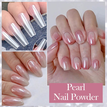 NICOLE DIARY Bright White Pearl Nail Powder Moonlight Plating Mirror Aurora Effect Pigments UV Gel Polish Chrome Dust Nail Decor