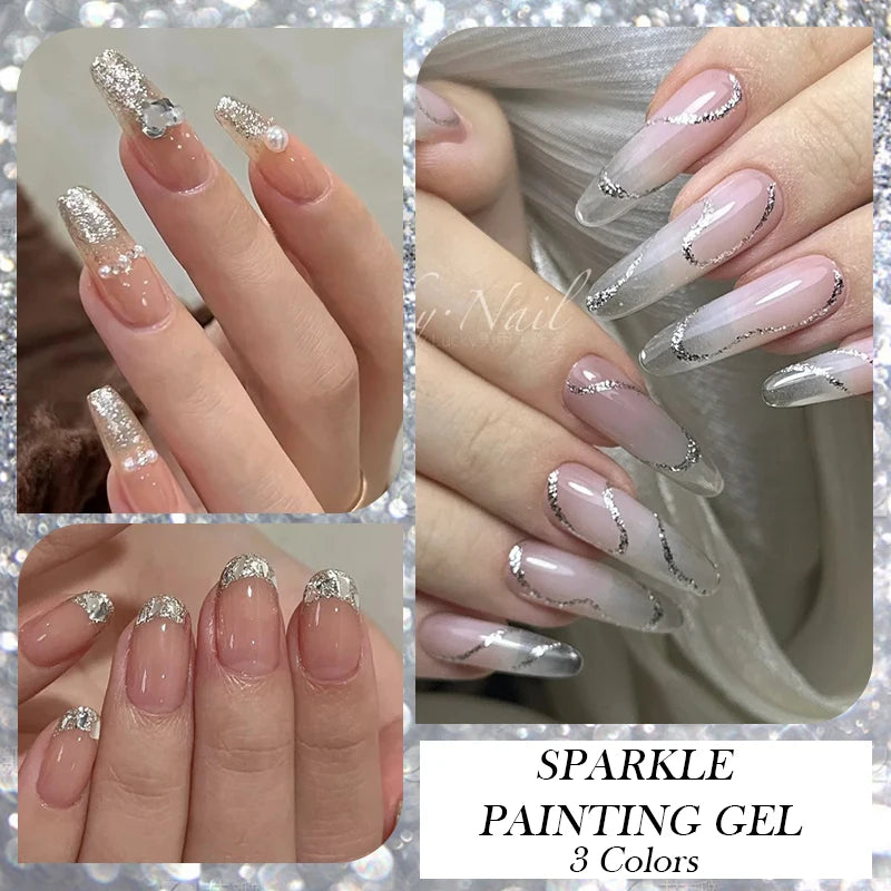 BORN PRETTY 5ml Super Sparkle Painting Gel Nail Polish Platinum Silver Gold Rose Glitter Graffiti Stripe Pull Line Nail UV Gel