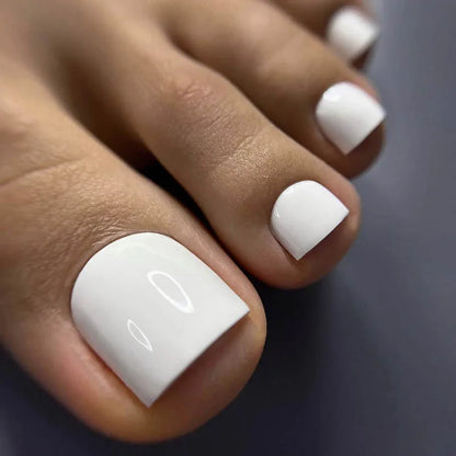 24Pcs False Toes Nails French Square Nude Color Nature Fake Toe Nails Feet Nail Tips Artificial Press On Toenails for Women 2025