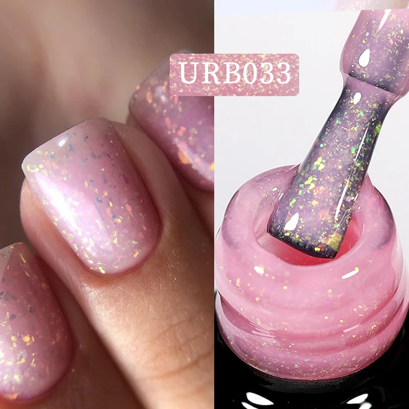 UR SUGAR 7ml Nude Pink Glitter Rubber Base Gel Polish Sparking Sequins Semi Permanent Soak Off Nail Art Varnish All For Manicure