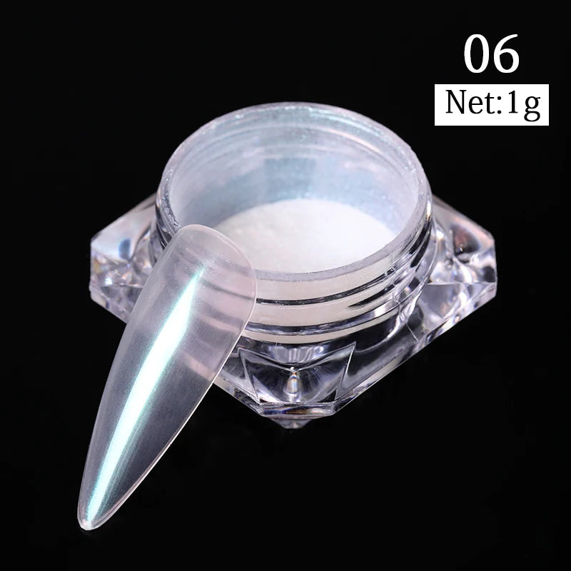 NICOLE DIARY 5g Aurora Pearl White Pink Nail Powder Chrome Pigments Metallic Rubbing Dust Moonlight Effect Nail Arts Decoration