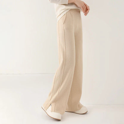 2024 new wool women's pants, high waisted loose cashmere floor pants  knitted fashionable hot selling women's wide leg pants