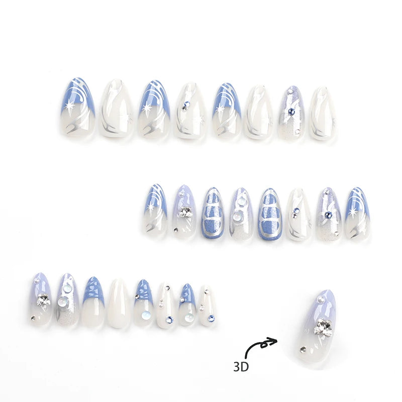 24pcs Sweet Cool y2k Style Ballet False Nails With Glue Acrylic Press on Nails Coffin Almond Full Cover Fake Nails Stick on Nail