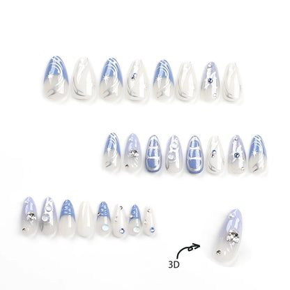24pcs Sweet Cool y2k Style Ballet False Nails With Glue Acrylic Press on Nails Coffin Almond Full Cover Fake Nails Stick on Nail