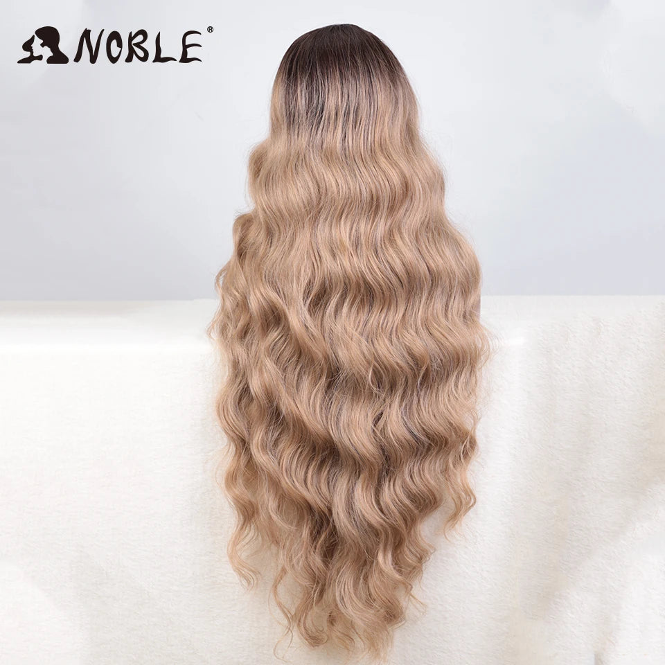 Noble Synthetic Lace Front Wig Long Wavy 36 " Body Wavy Side Part Lace Wig For Women Lace Front Wig Ombre Blonde Cosplay Wig