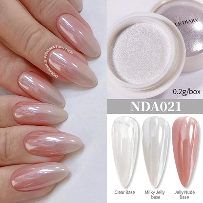 NICOLE DIARY Bright White Pearl Nail Powder Moonlight Plating Mirror Aurora Effect Pigments UV Gel Polish Chrome Dust Nail Decor