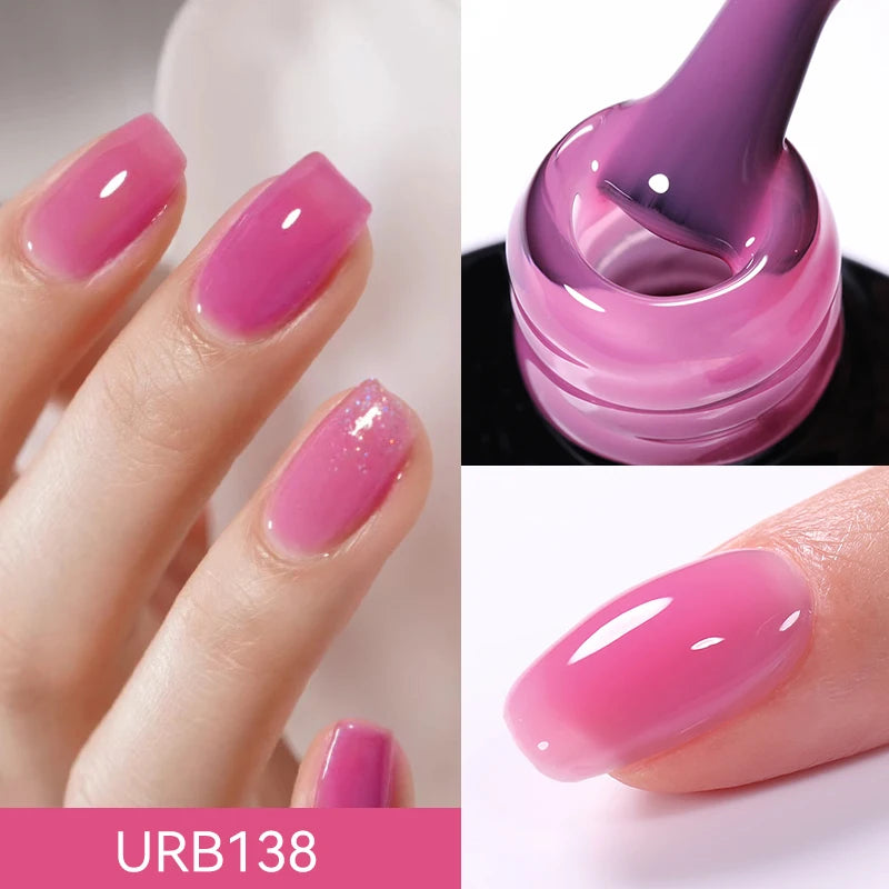 UR SUGAR 7ml Nude Pink Glitter Rubber Base Gel Polish Sparking Sequins Semi Permanent Soak Off Nail Art Varnish All For Manicure